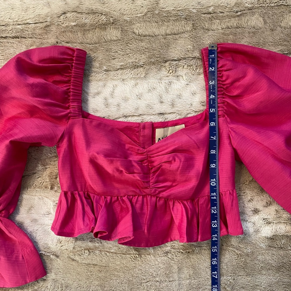 ALEMAIS💕Blaire Ruffle Blouson Crop Top In Fuchsia Size US 2 - Picture 8 of 14